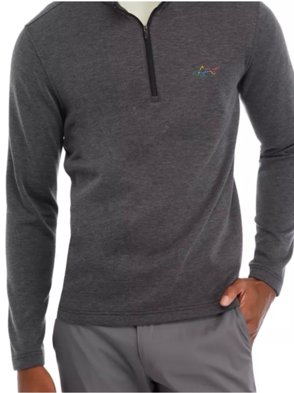 Greg Norman Heathered Charcoal Twill Fleece 1/4 Zip Pullover Shirt Mens Small